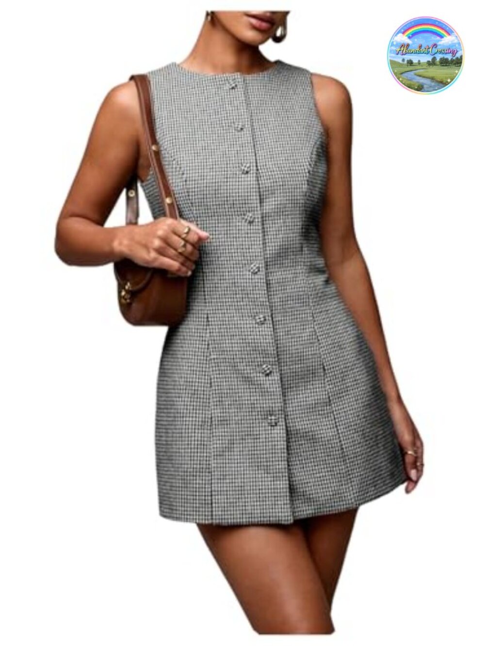 SOLY HUX Plaid Button Down Sleeveless Mini Dress Tie Back Business Casual